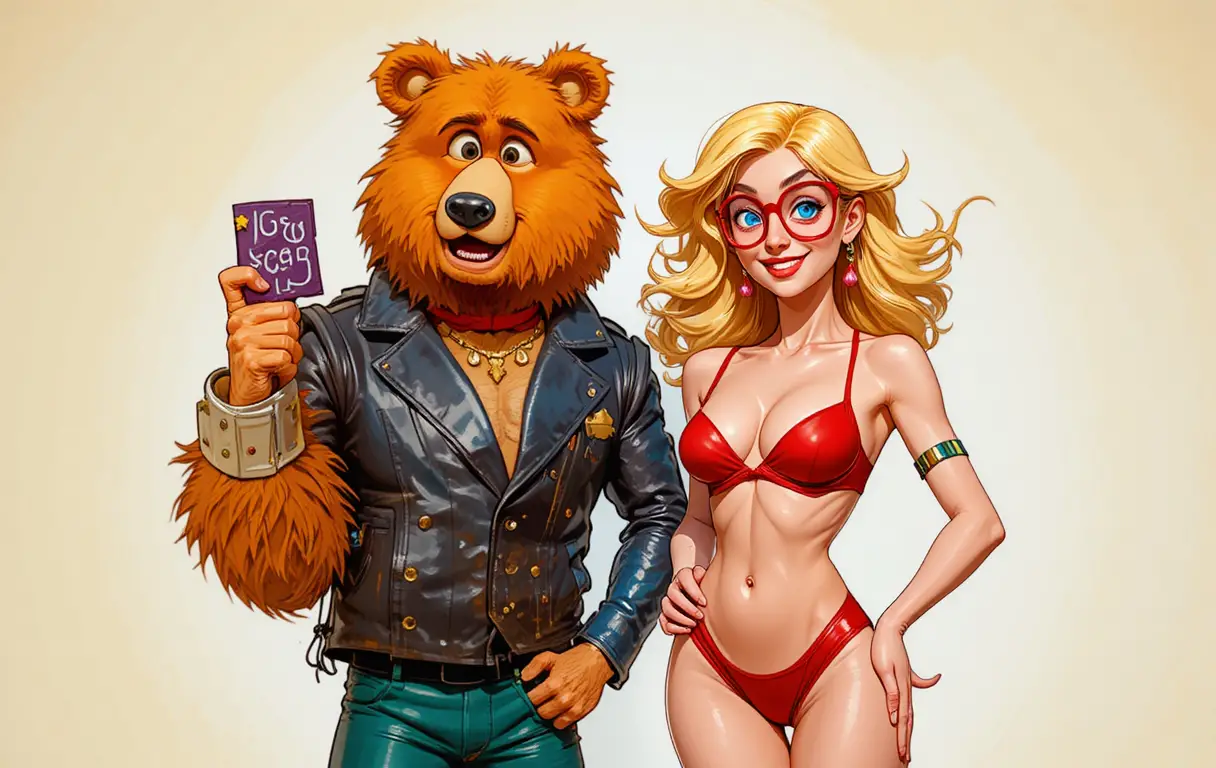 Ragazzo cartoon con pezzo di puzzle e orso arancione amichevole