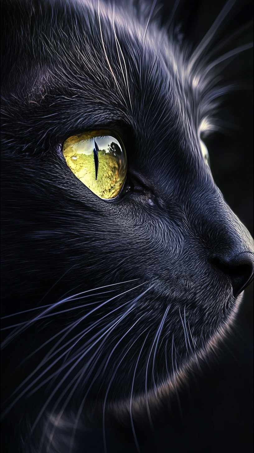 Majestuoso gato negro en primer plano con penetrantes ojos verde amarillos