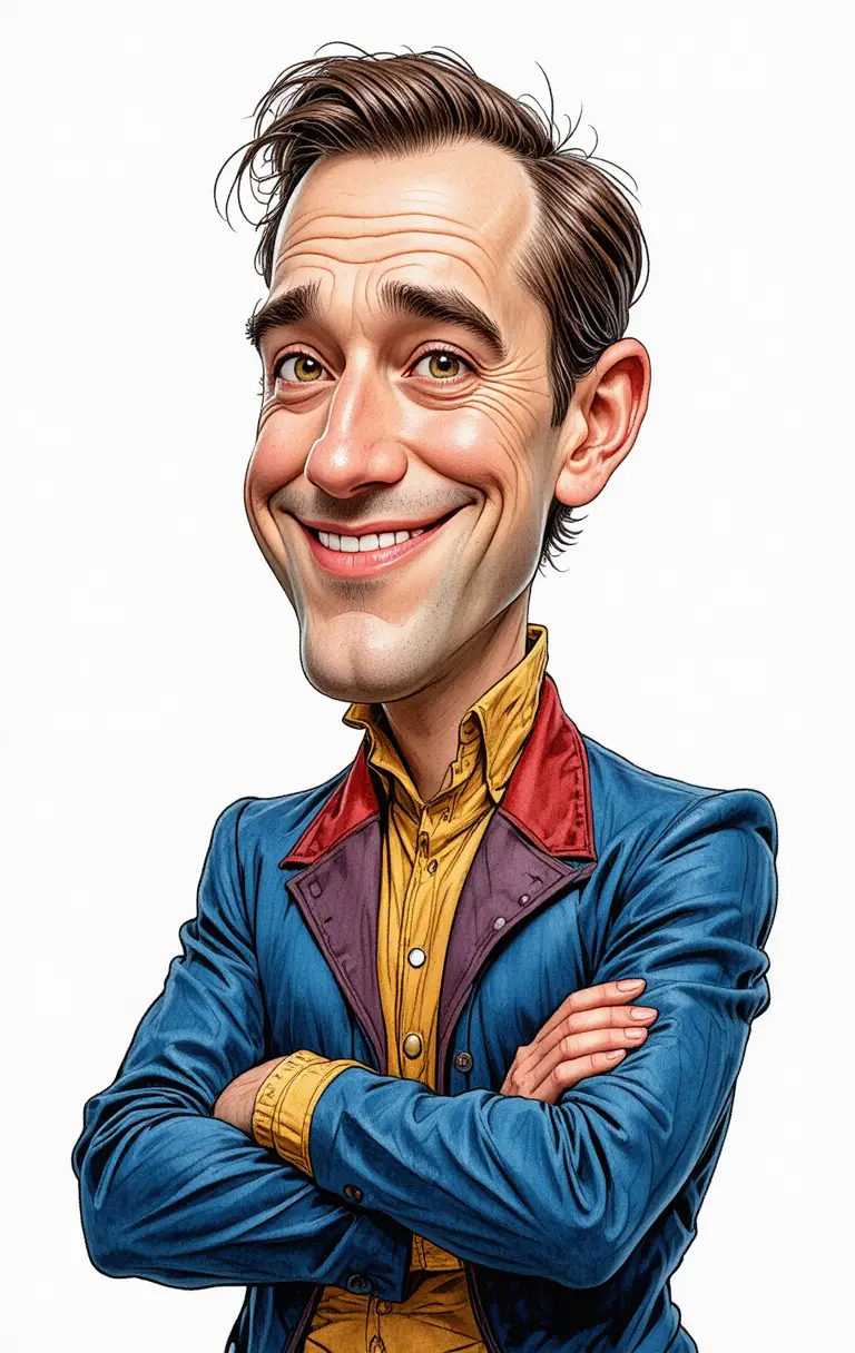 Caricatura a fumetti di un uomo sorridente di mezza età