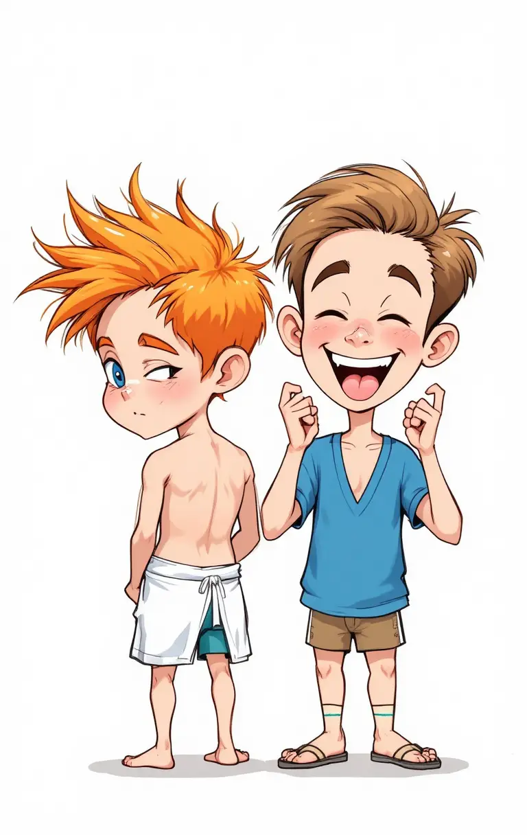 Niños de dibujos animados juguetones con personalidades opuestas sobre fondo blanco