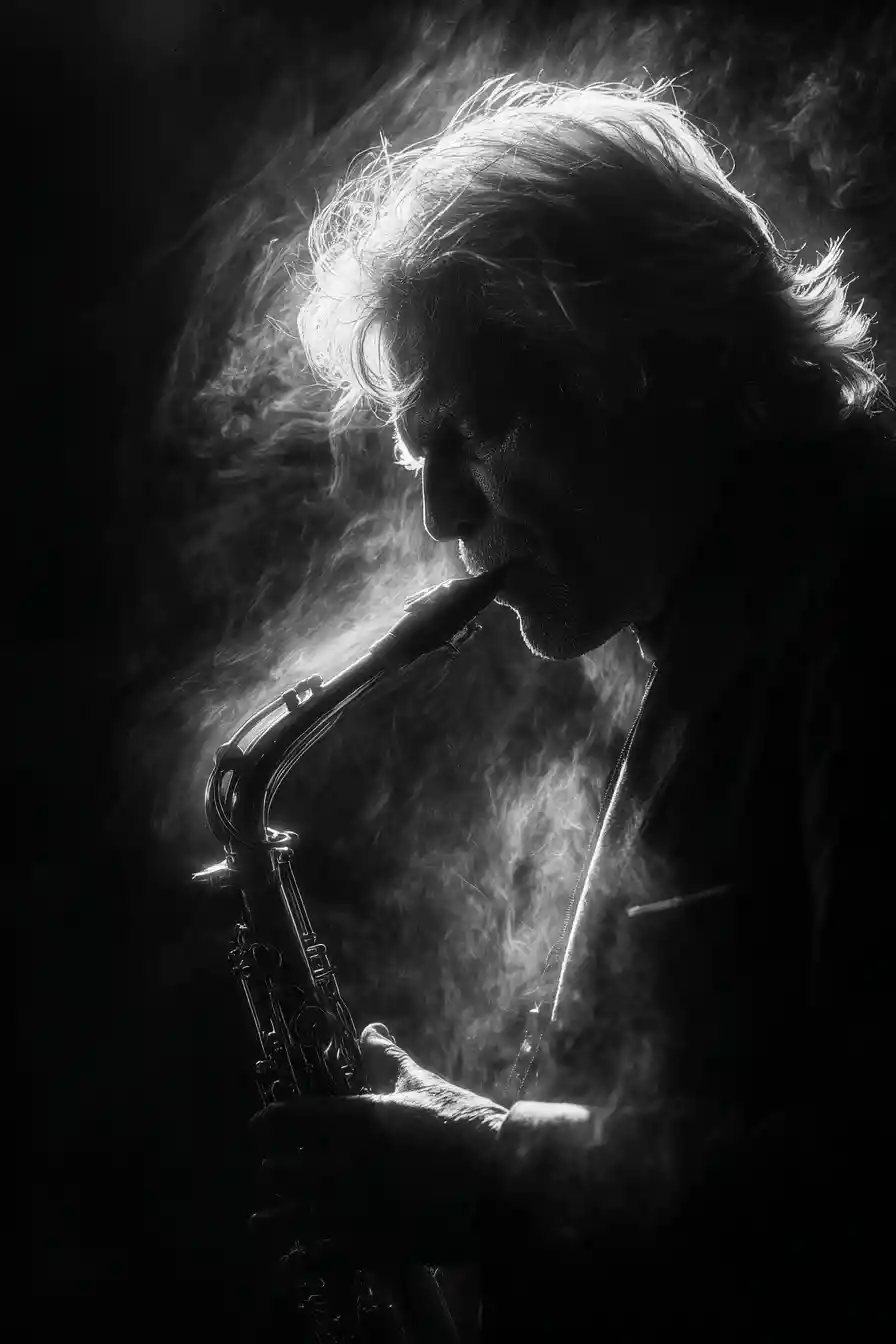 Geisterhafter Saxofonist, der allein in einer dramatischen Bar spielt