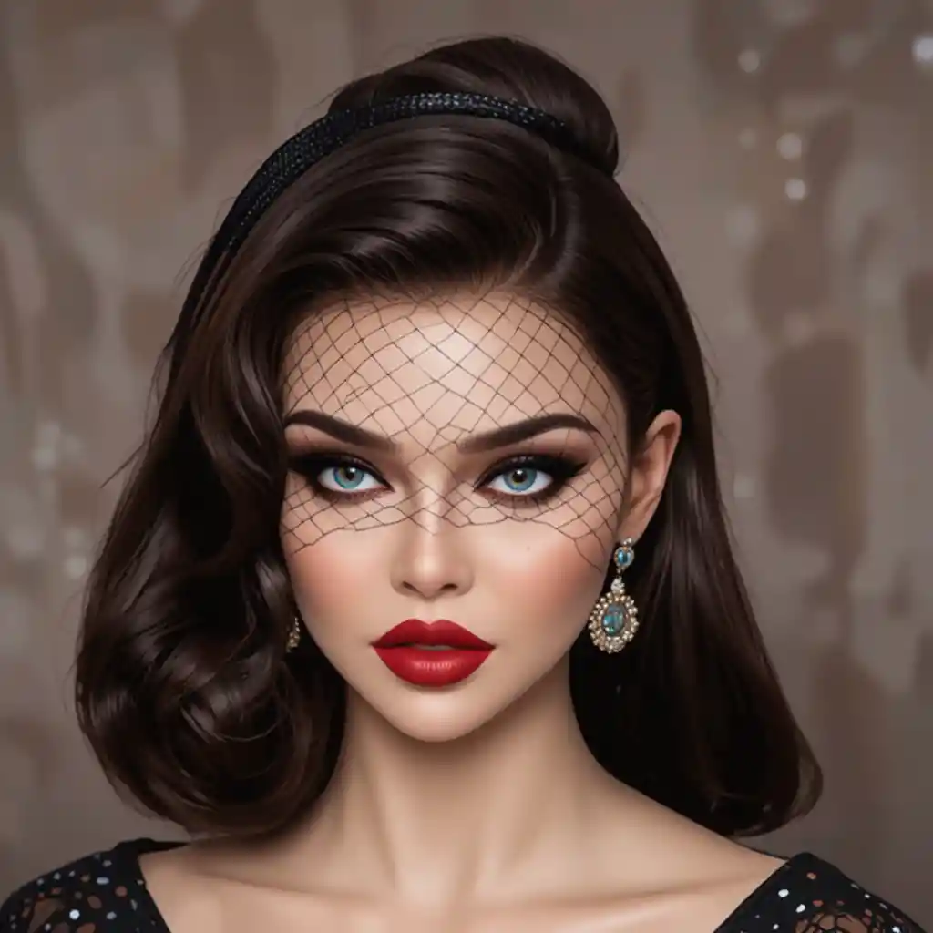 Retro black birdcage veil in classic 1950s Parisian style