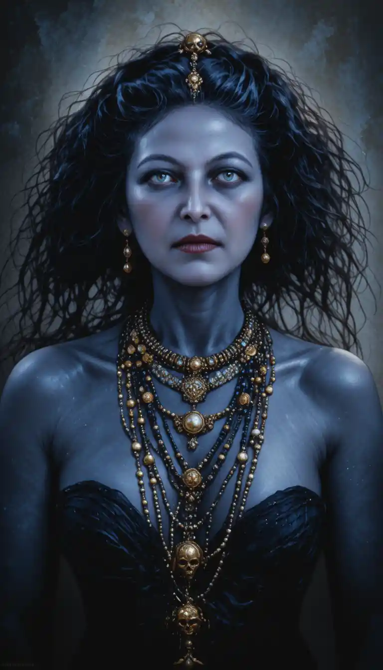 Dark blue goddess portrait in dramatic low key light