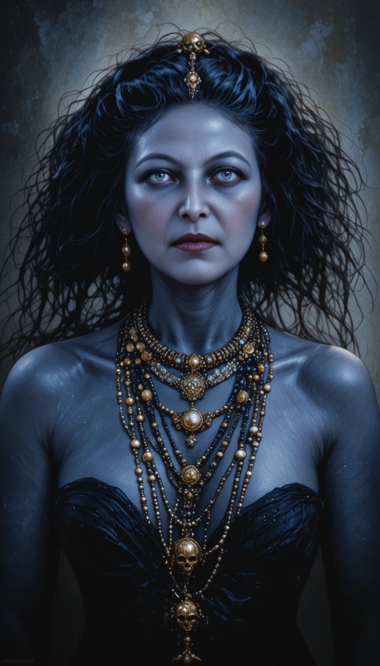 Dark blue goddess portrait in dramatic low key light