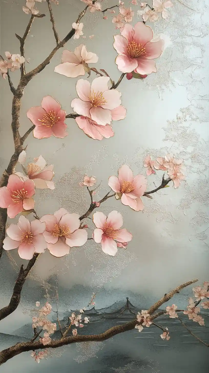 Quadro emoldurado de flores de cerejeira rosa em um vaso simples