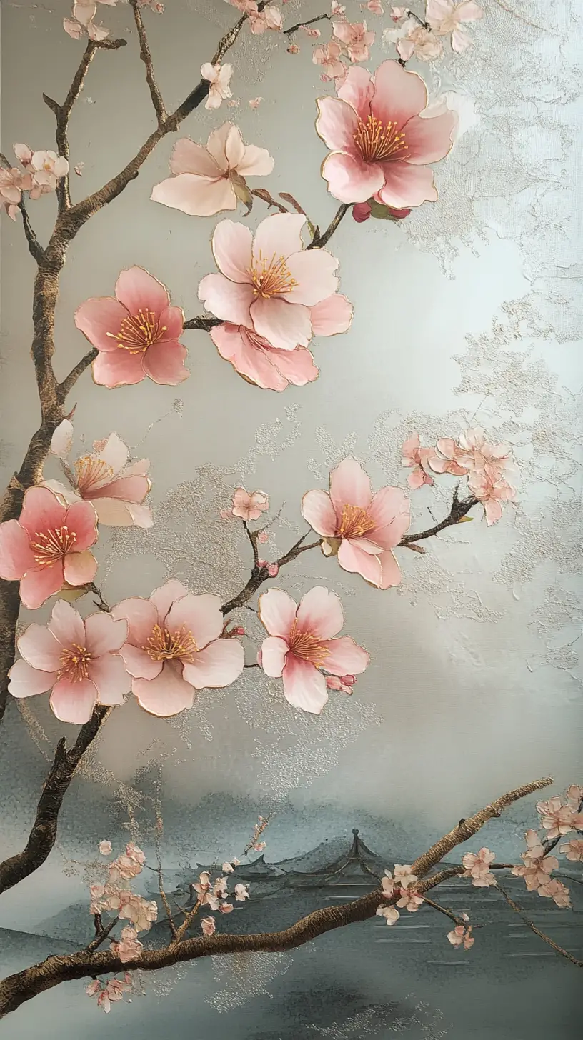 Quadro emoldurado de flores de cerejeira rosa em um vaso simples