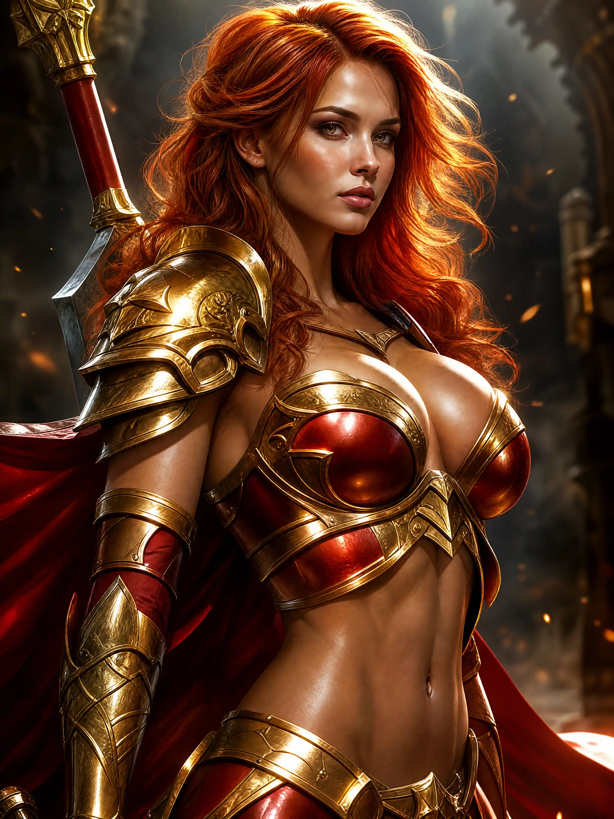 Epic fantasy heroine in dramatic jewel toned digital artwork