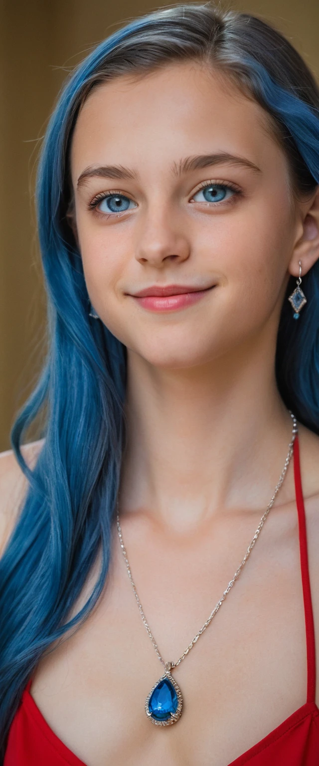 Blue haired girl portrait with subtle alluring expression