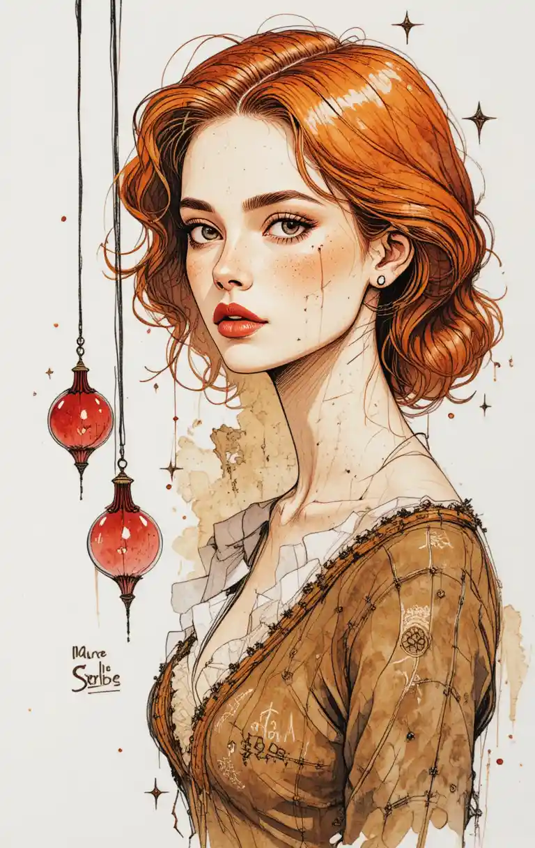Illustrazione di donna melanconica in ginocchio con sfere rosse spinose