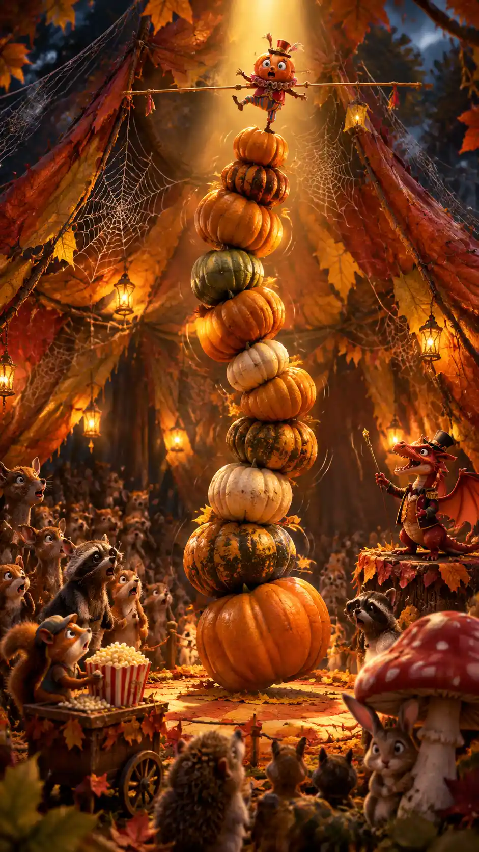Tiny Pumpkin Balancing On Tower In Fantasy Circus