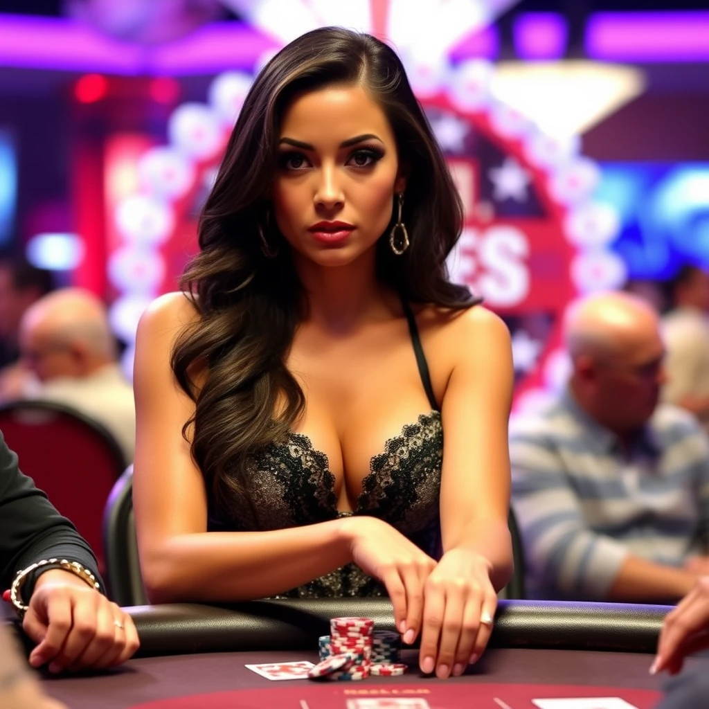 Donna al tavolo da poker durante una partita di casinò stile World Series