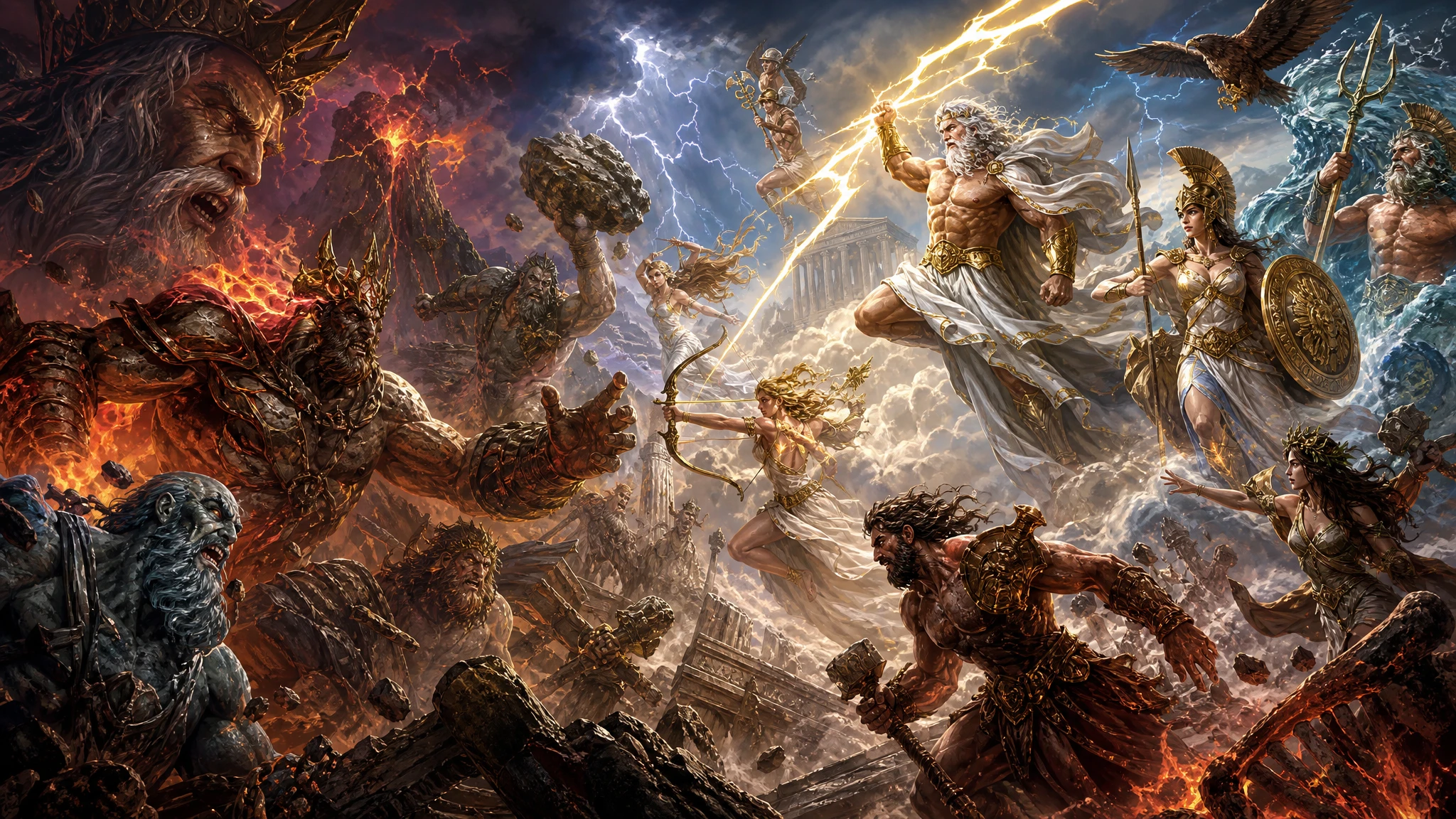 Zeus Leading Olympian Gods In Epic Titanomachy Battle