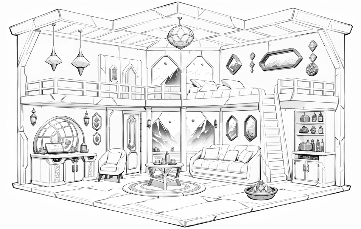Isometric fantasy palace diorama with detailed interior