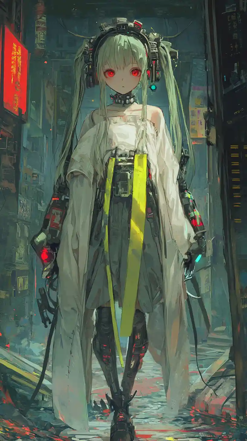 Anime girl in neon futuristic outfit with braided hair