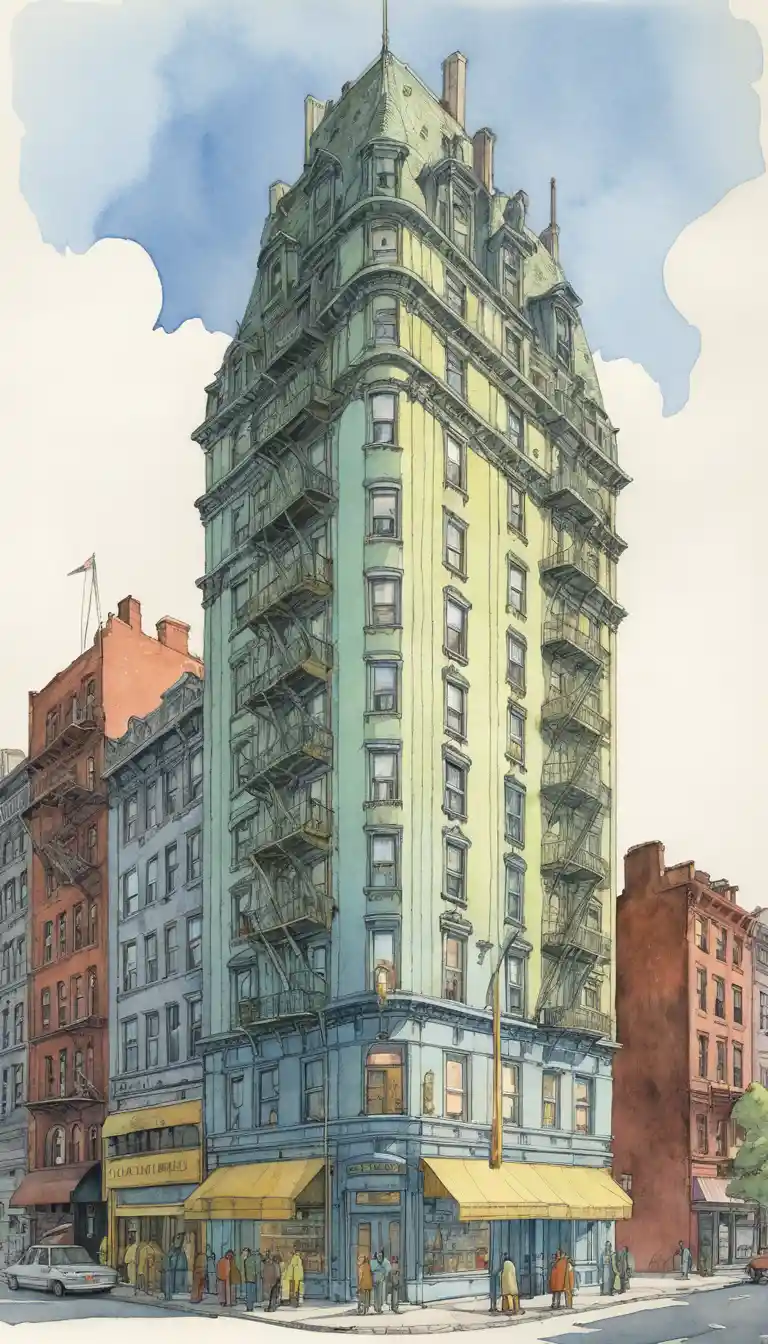 Watercolor illustration of tall New York city buildings