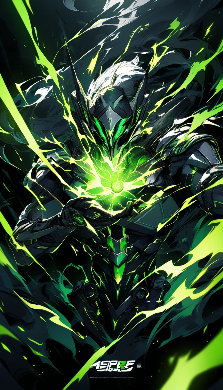Anime warrior logo with neon green energy aura