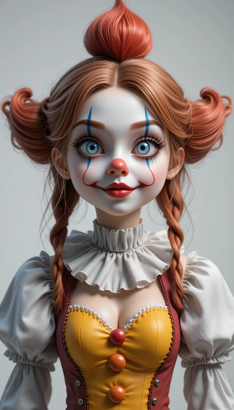 Cute clown girl portrait with playful exaggerated expression