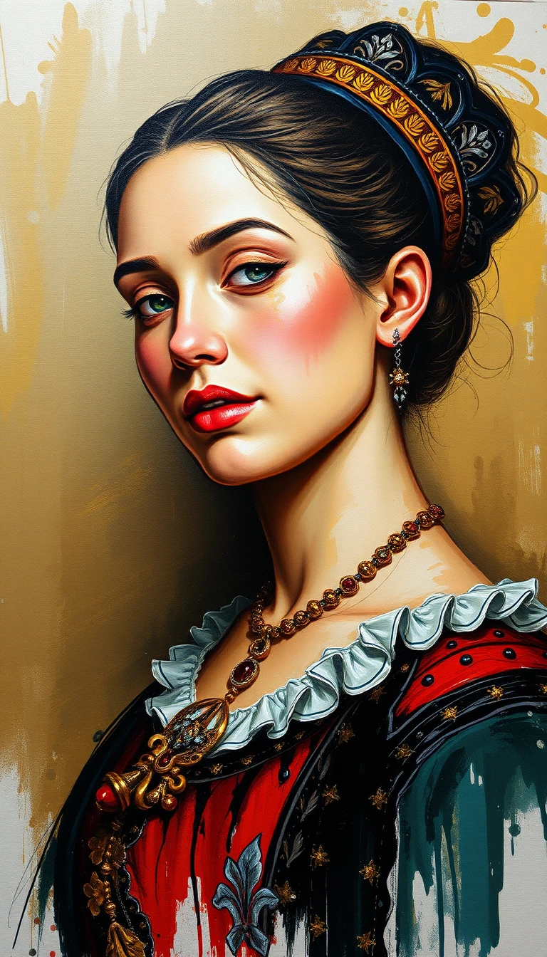 Retrato en busto de mujer madura serena con pinceladas impasto texturizadas