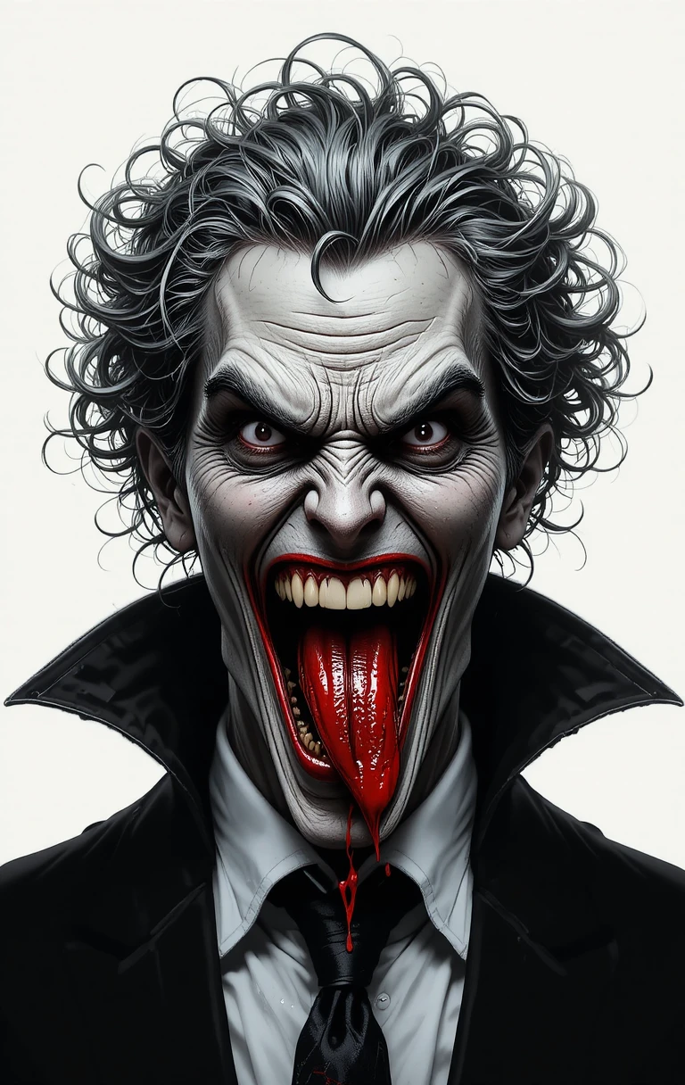 Vampiro inquietante che ride con la lingua di fuori in segno di sfida