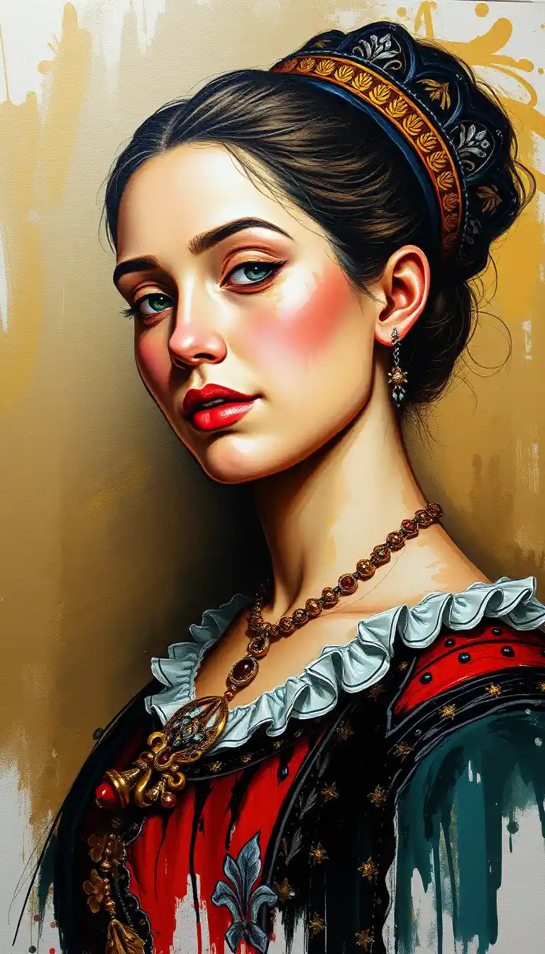 Retrato en busto de mujer madura serena con pinceladas impasto texturizadas