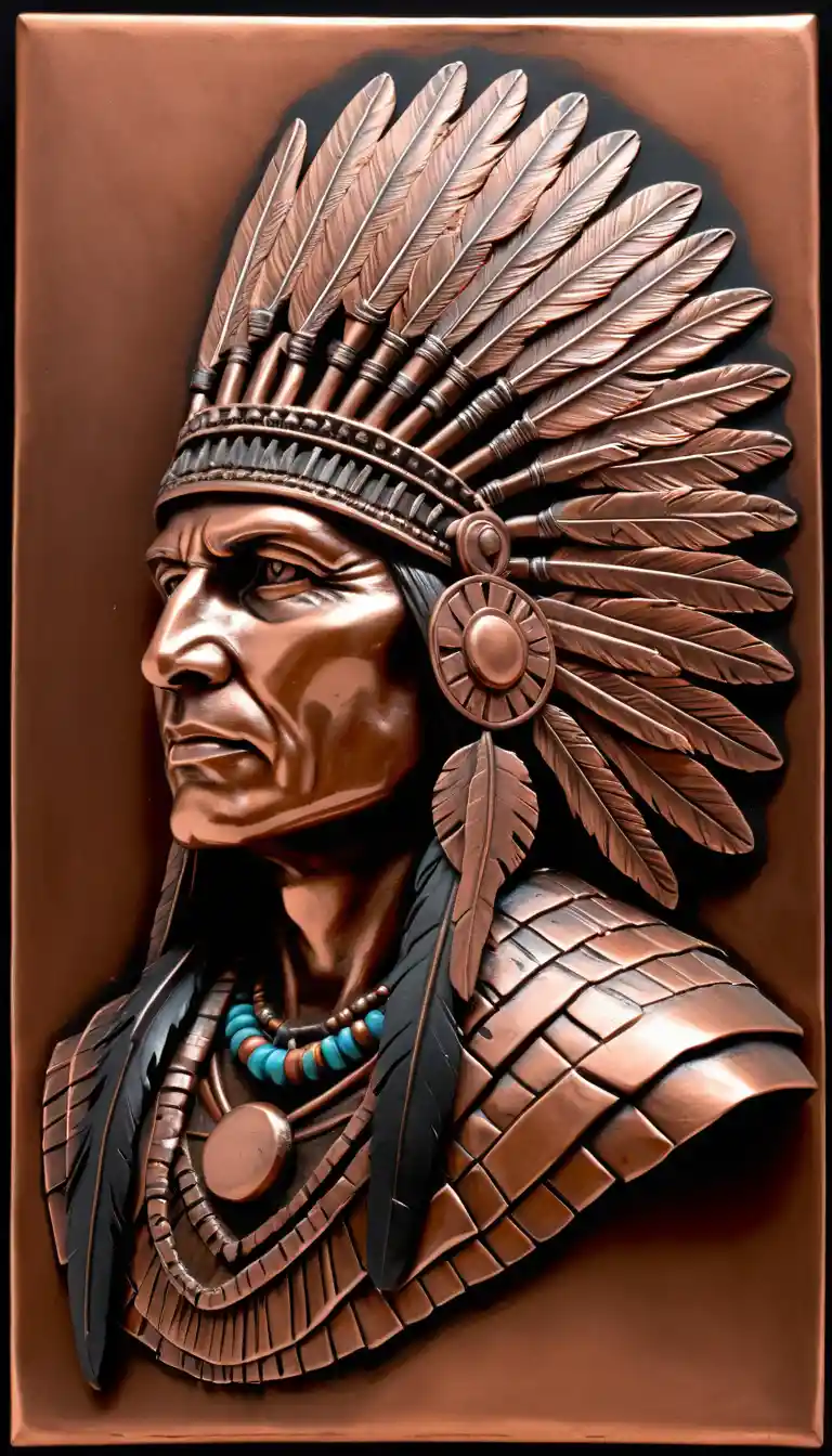 Relieve en cobre con el perfil de un líder nativo americano