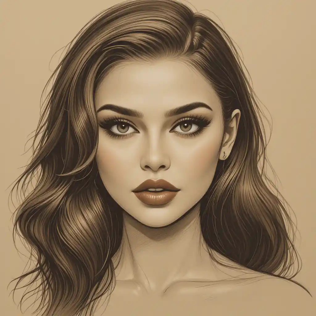 Retrato a lápiz sepia de una mujer joven en primer plano