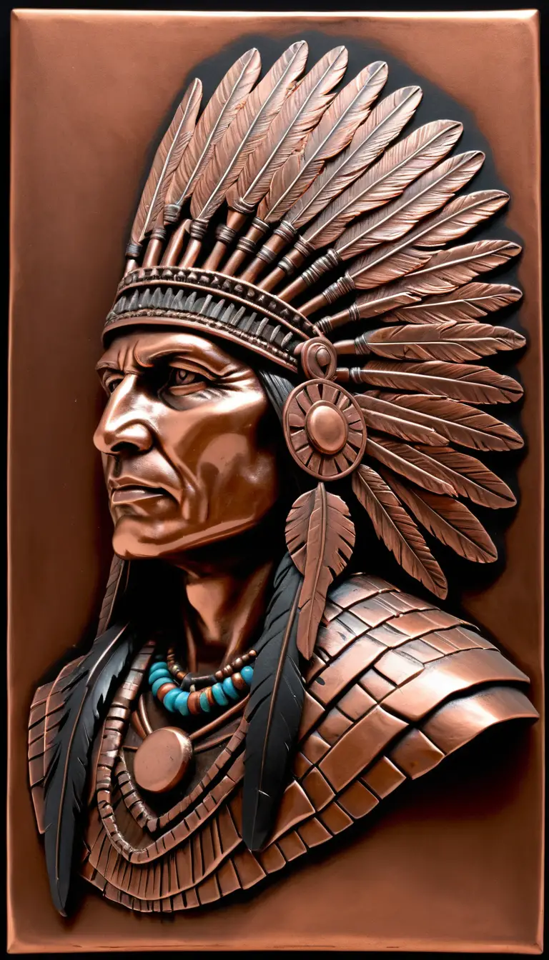Relieve en cobre con el perfil de un líder nativo americano