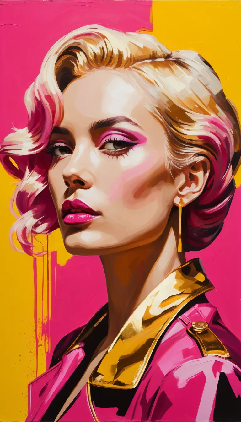 Pop art portrait of glamorous woman with golden hair