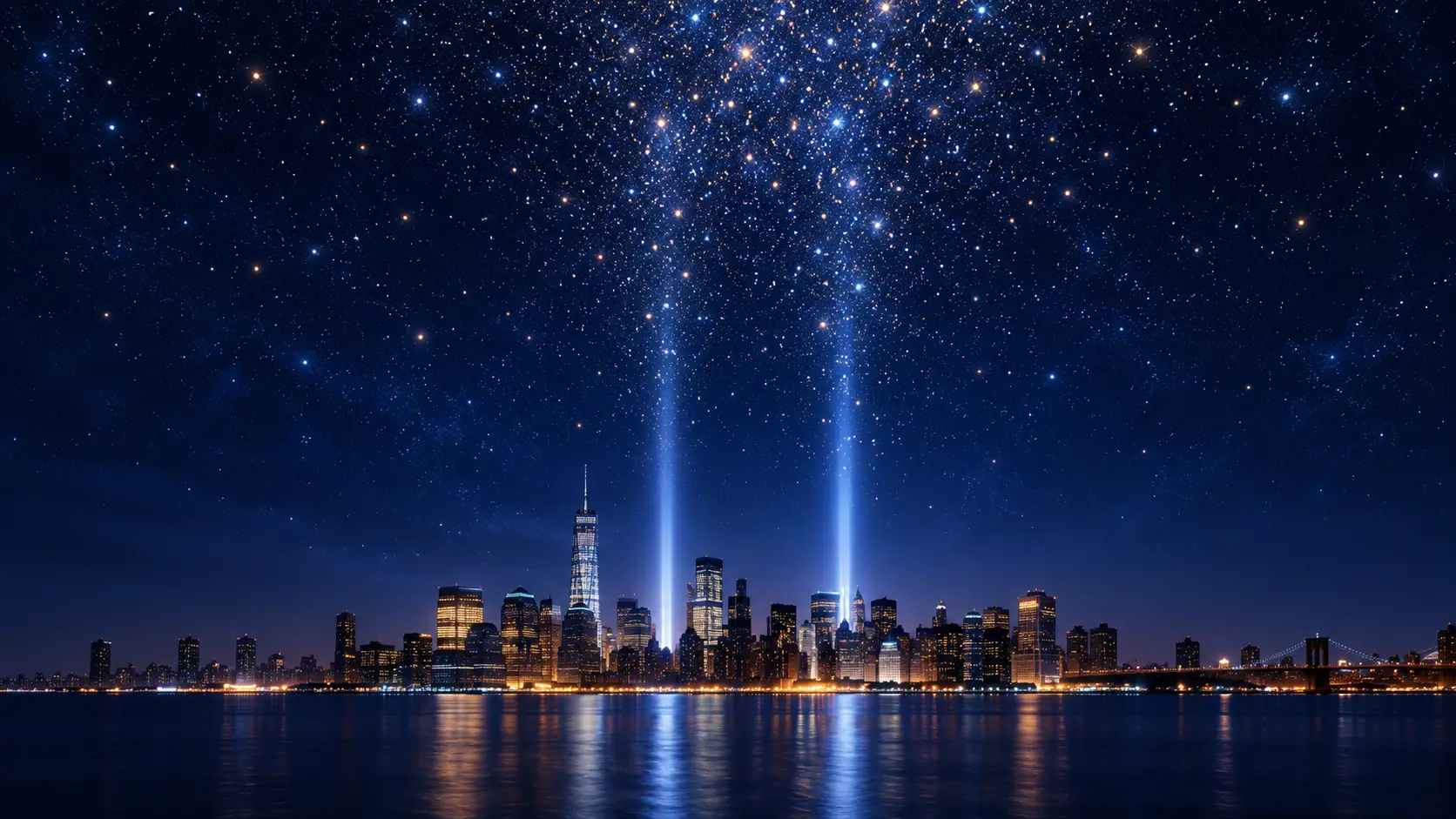 Indigo night sky over a tranquil Manhattan city horizon