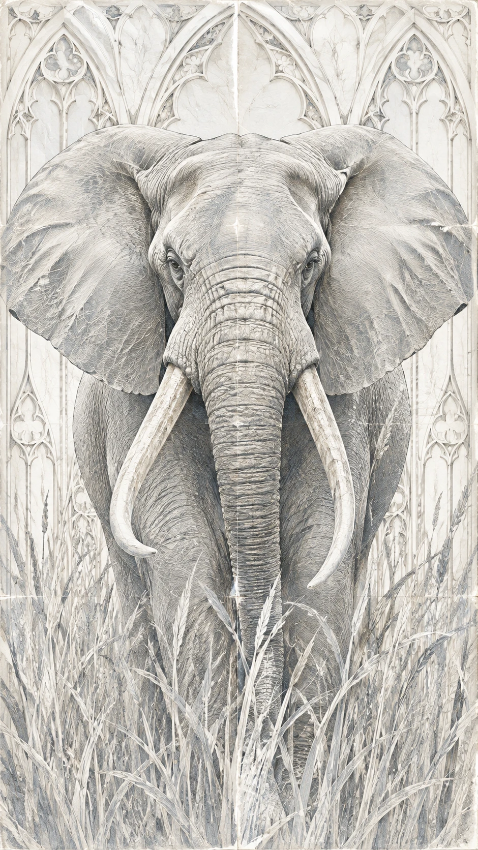 Éléphant d'Afrique mâle dans les hautes herbes sur une plaine ouverte