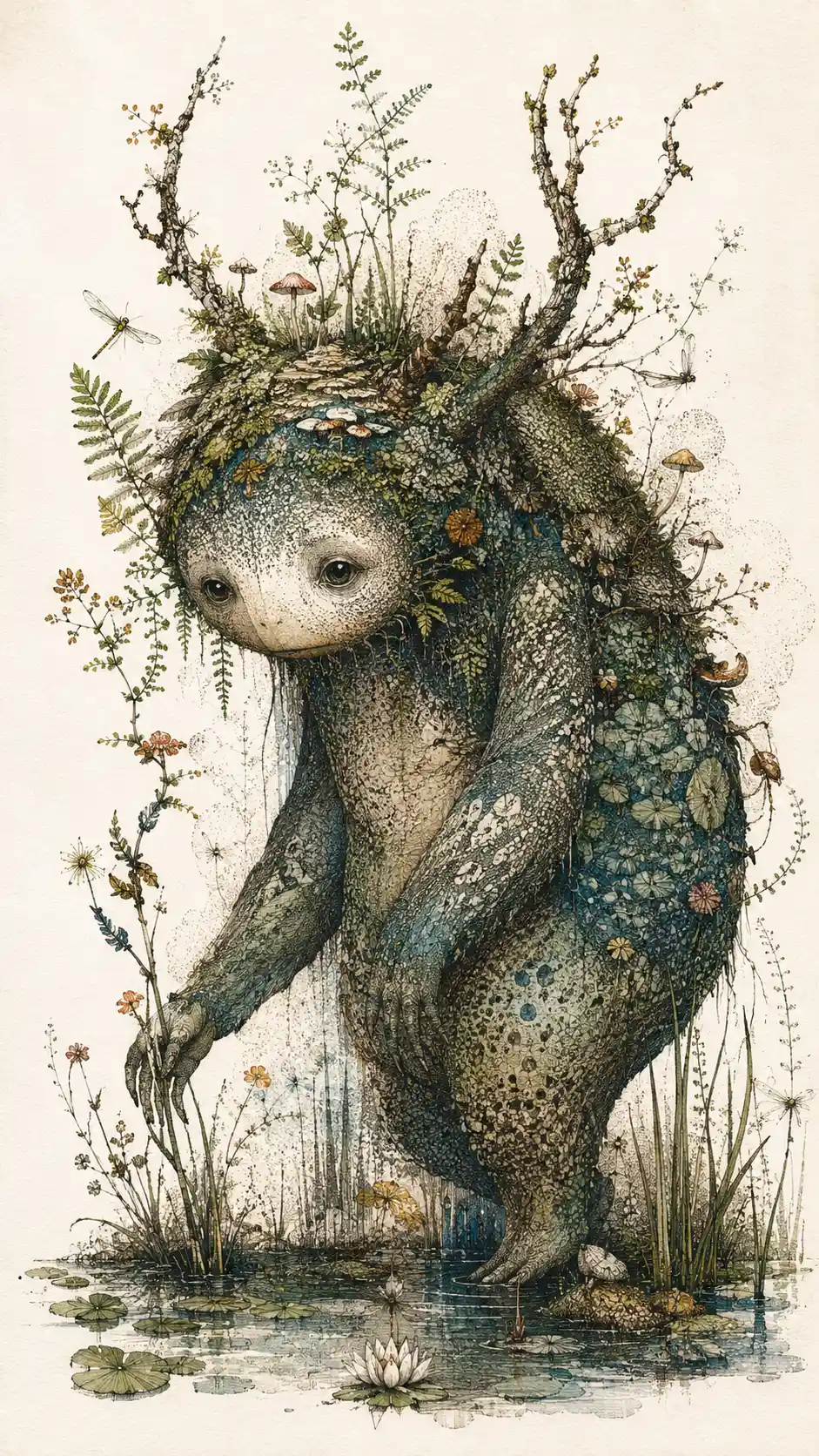 Whimsical Folklore Creatures In Ink And Watercolor Illustration
