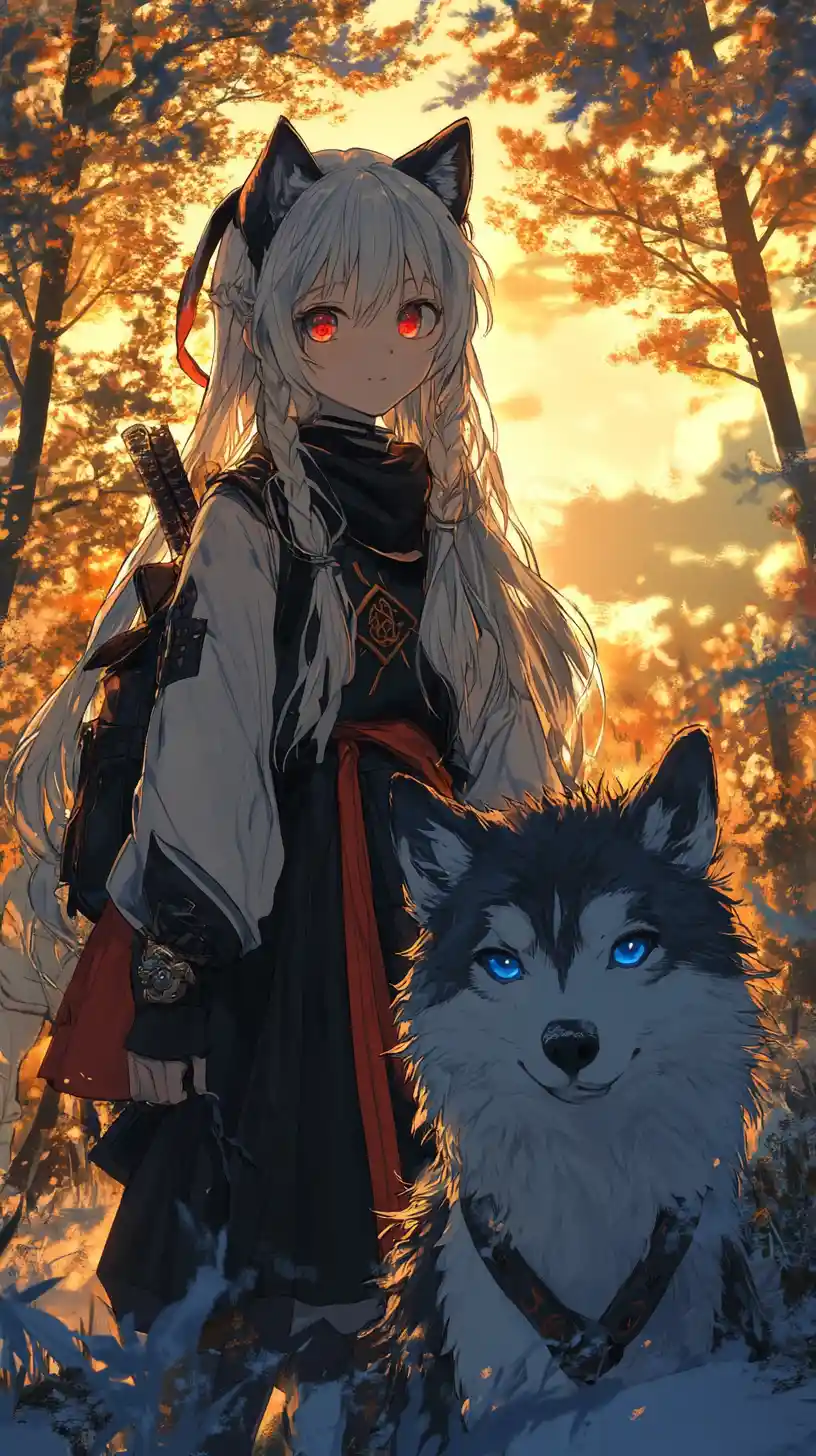 Ominous black wolf in a glowing golden fantasy forest