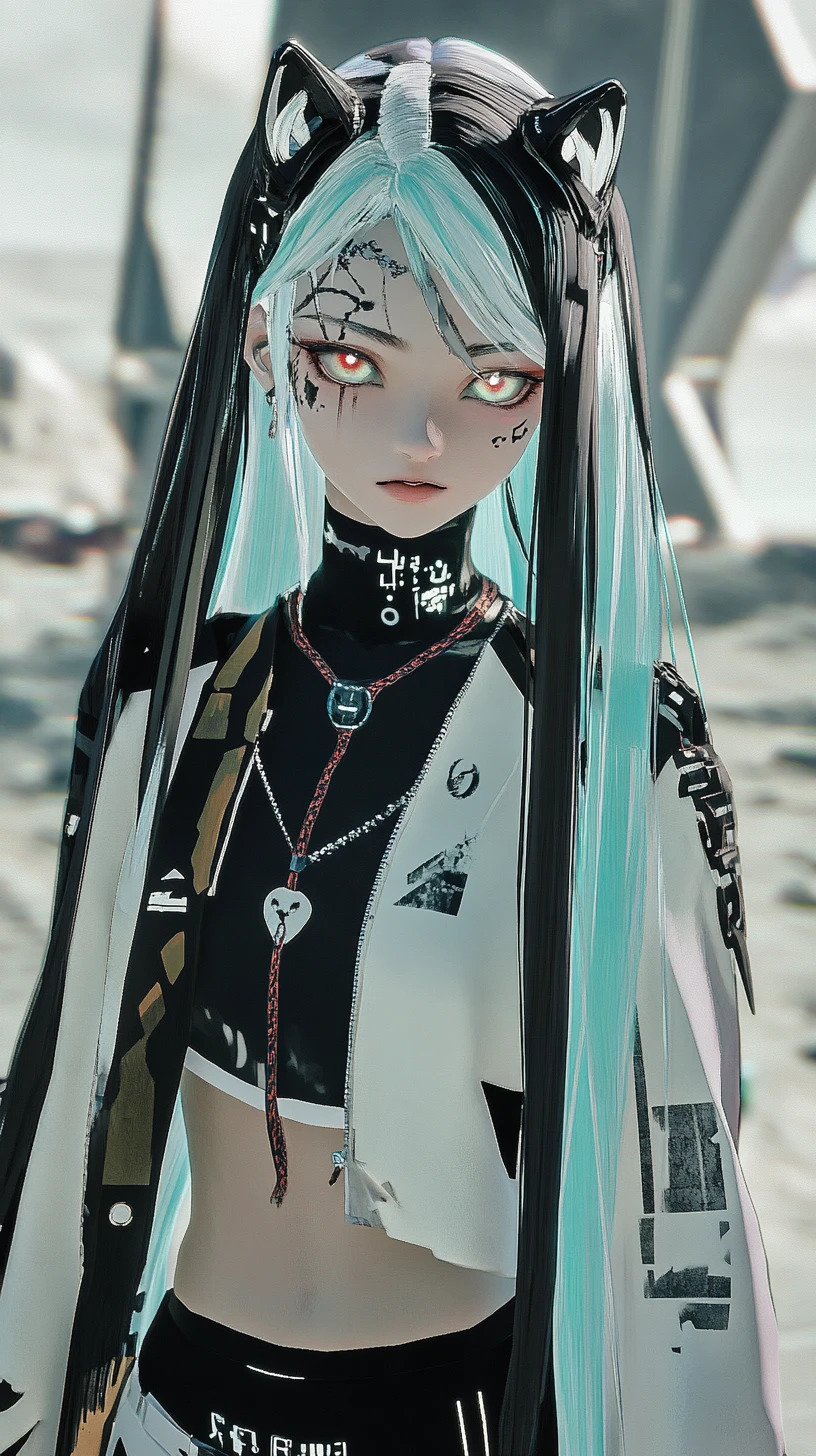 Anime-Mädchen in silberner Jacke mit Katzenkrieger-Shirt