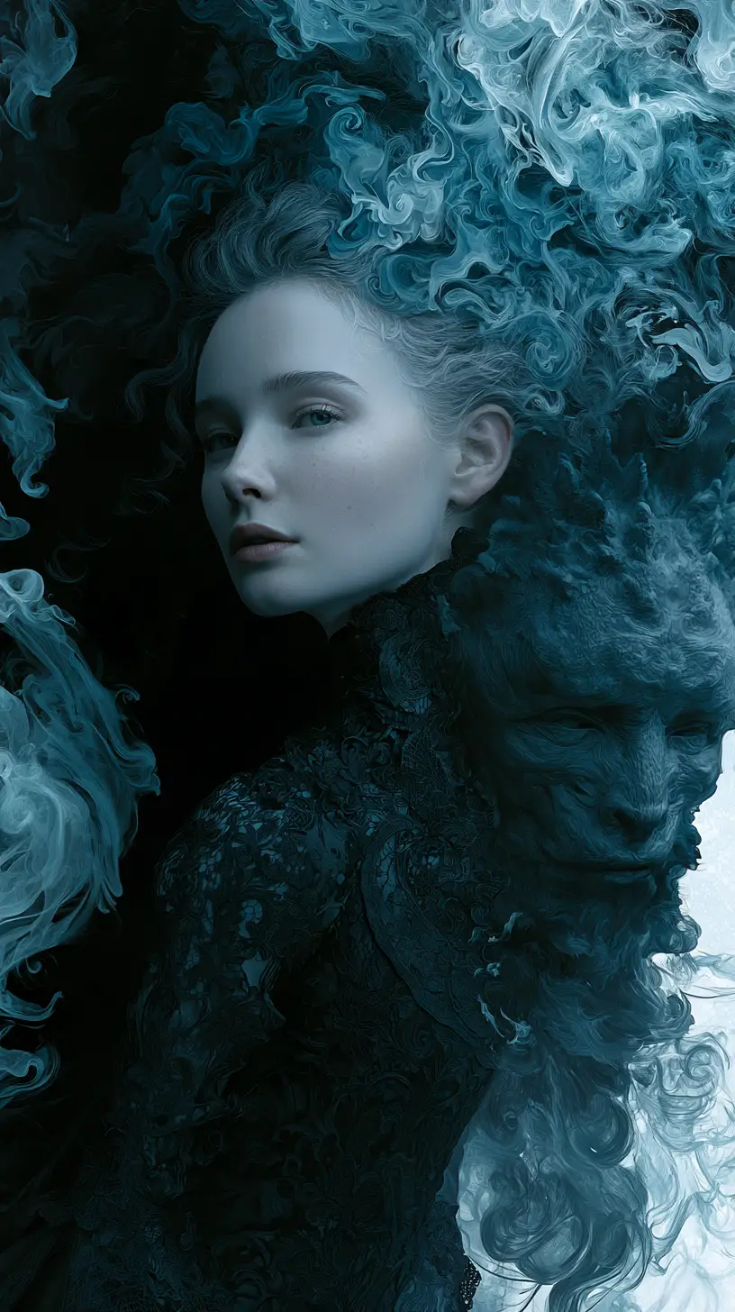 Dark fantasy creature in swirling gothic smoke