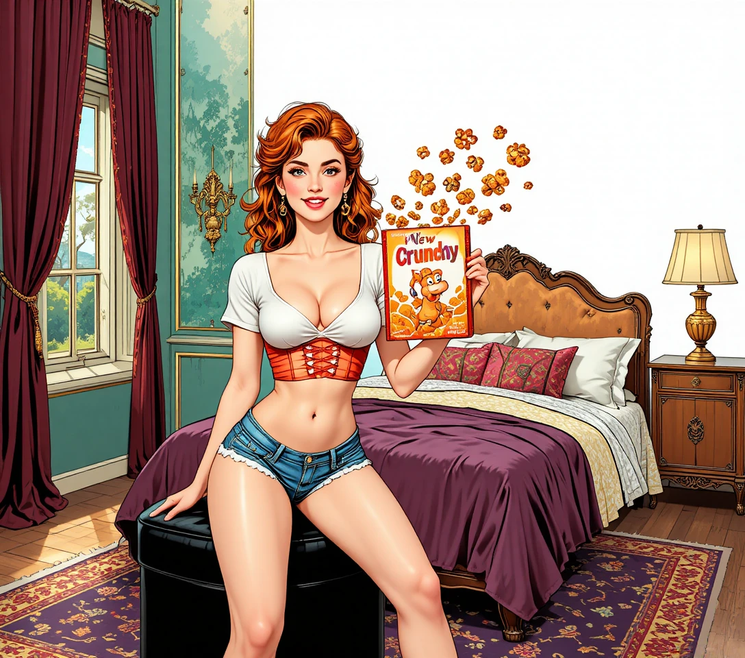 Vintage pin up women in a luxurious Christmas bedroom