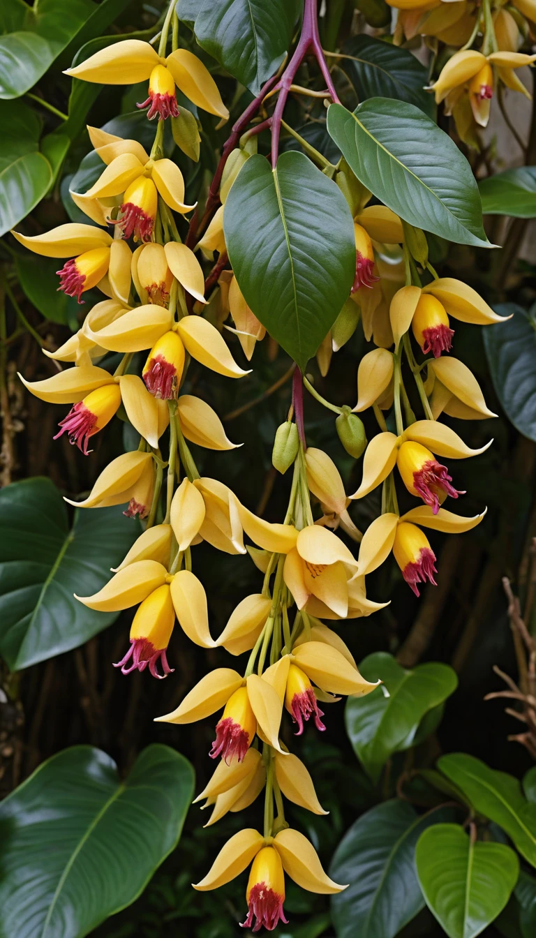 Macro close up of tropical vine flowers and buds