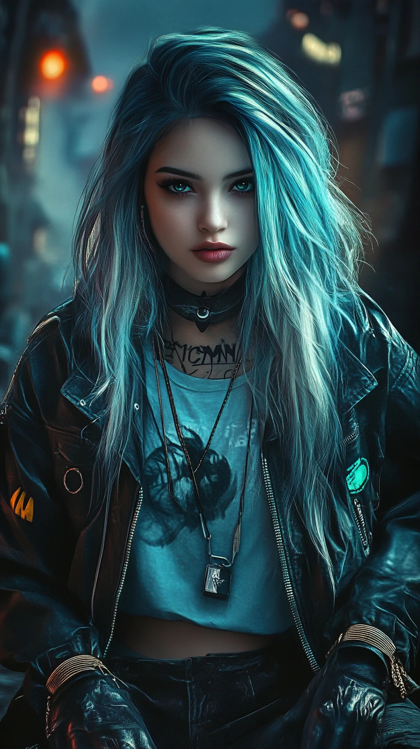 穿著未來感霓虹服裝的動漫少女