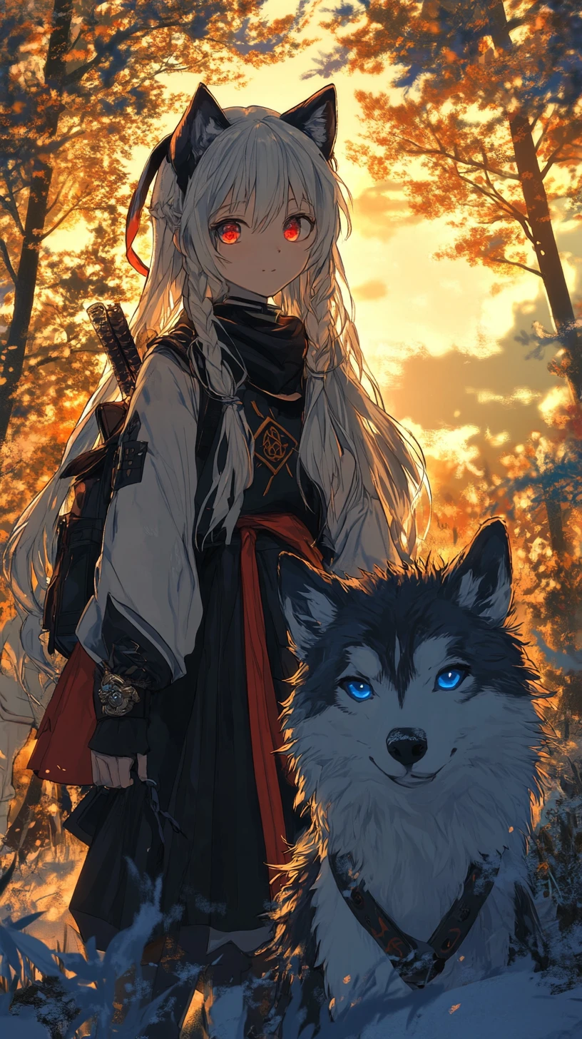 Ominous black wolf in a glowing golden fantasy forest