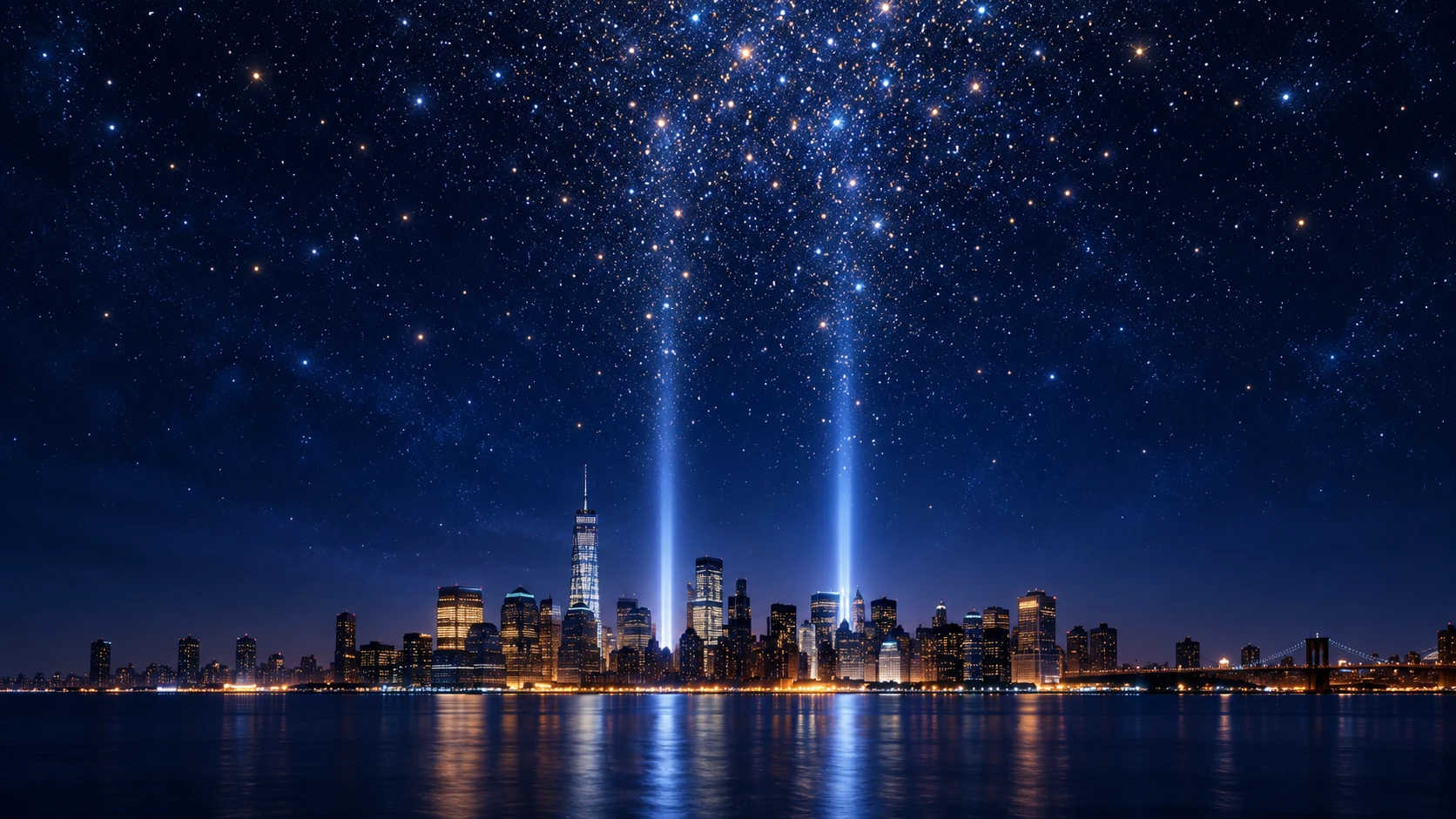Indigo night sky over a tranquil Manhattan city horizon