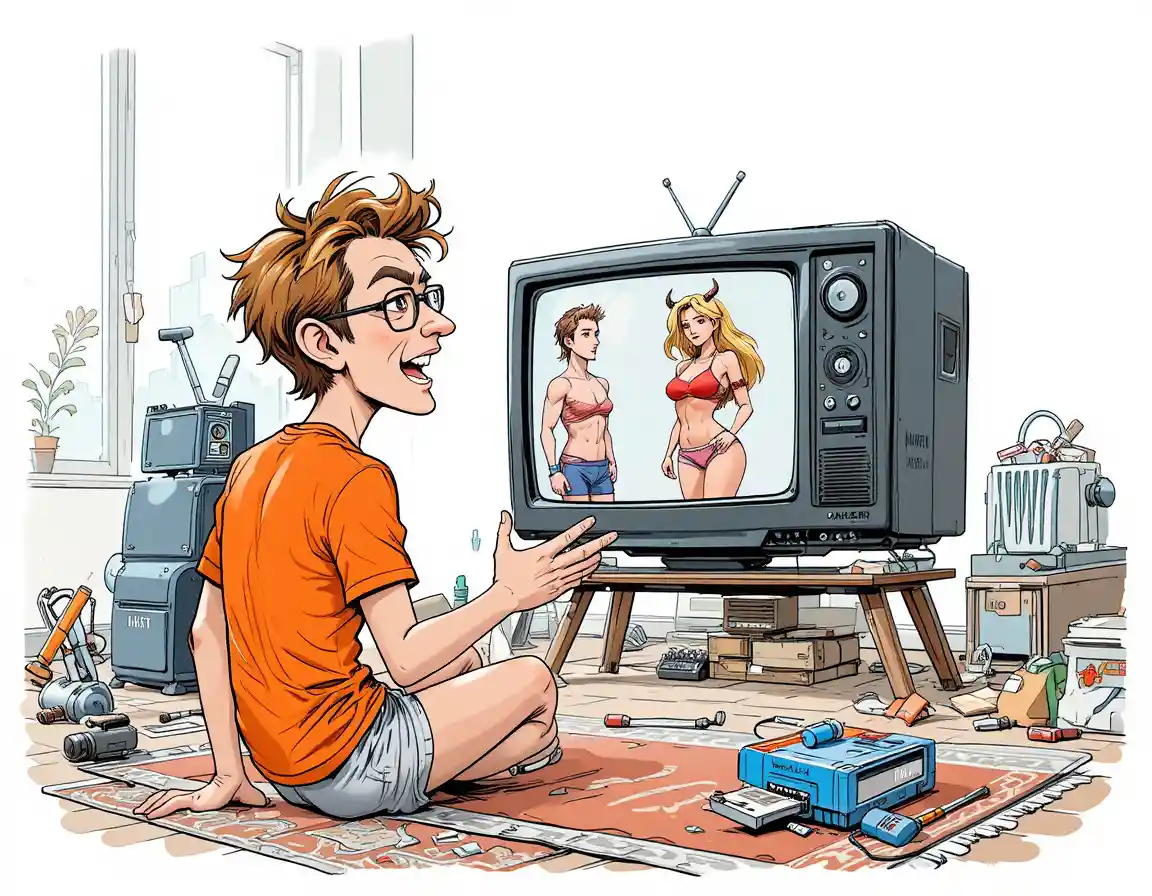 Dos amigos viendo videojuegos retro en un televisor CRT