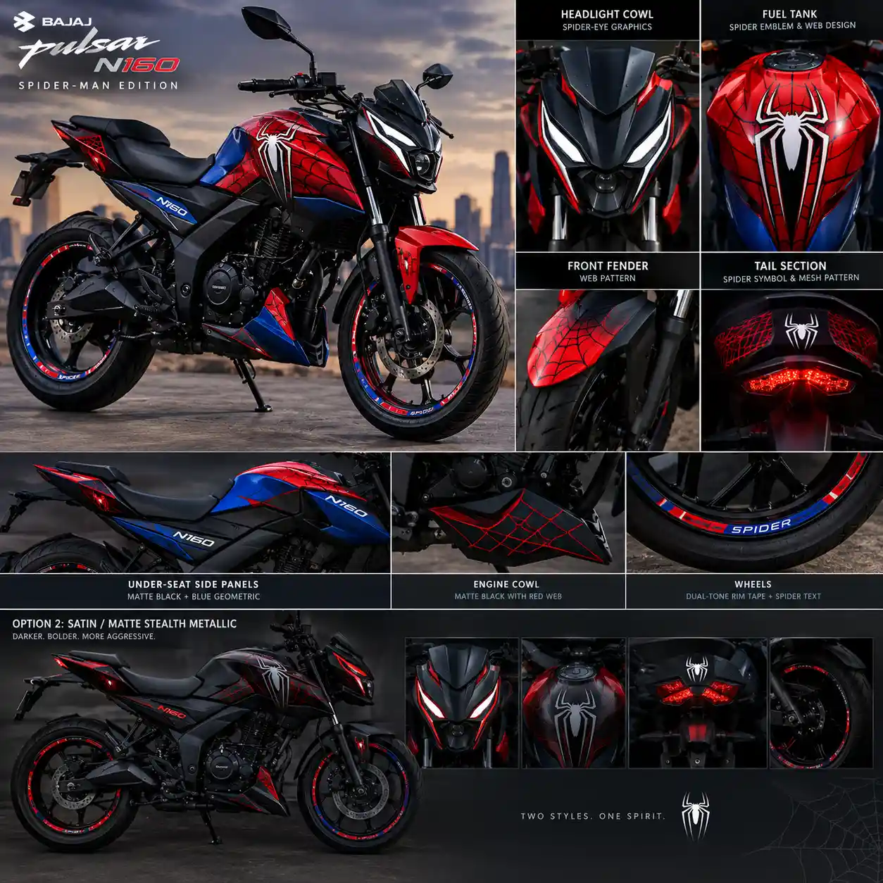 カスタム赤青スーパーヒーロー風バイクラッピングデザインレイアウト
