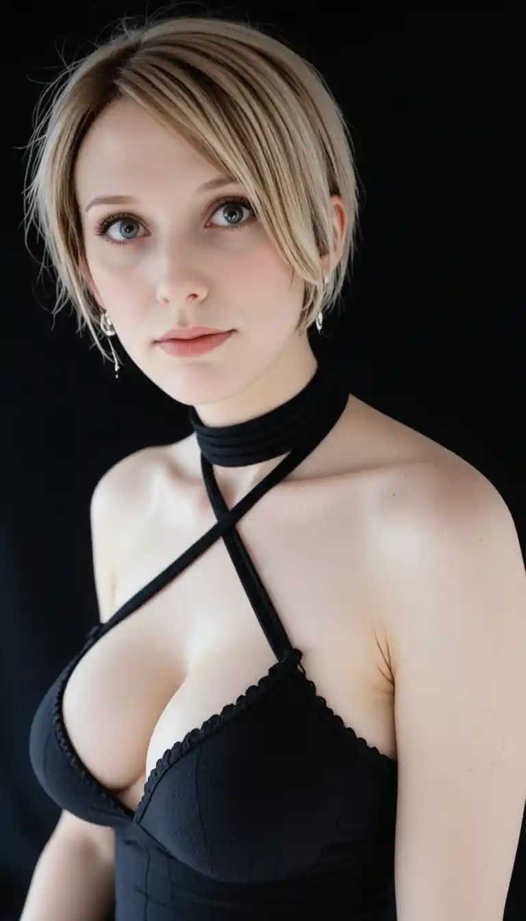 Blondes Goth-Mädchen mit Brille im Profil nach vorne gelehnt
