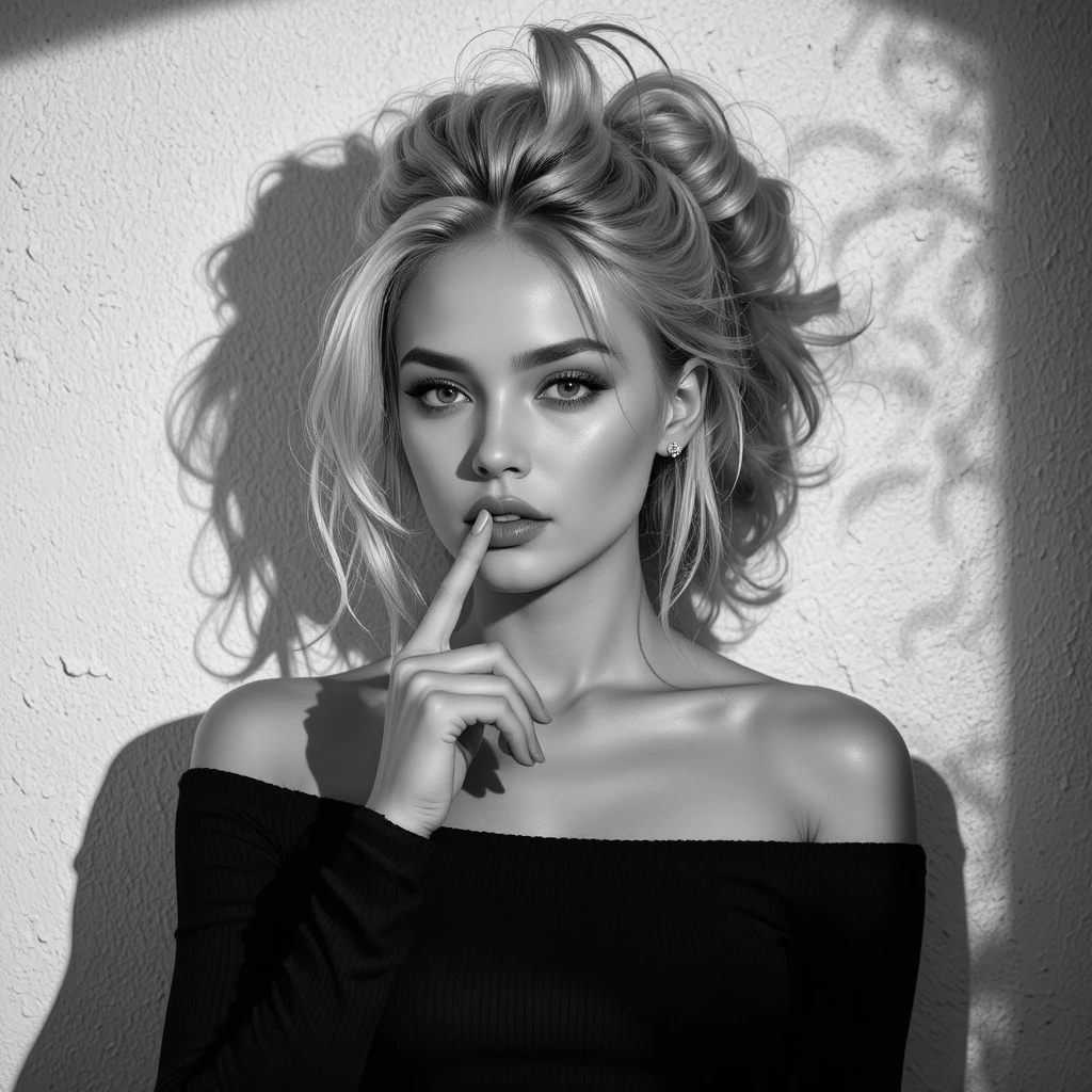 Retrato sensual en blanco y negro en primer plano de una mujer joven