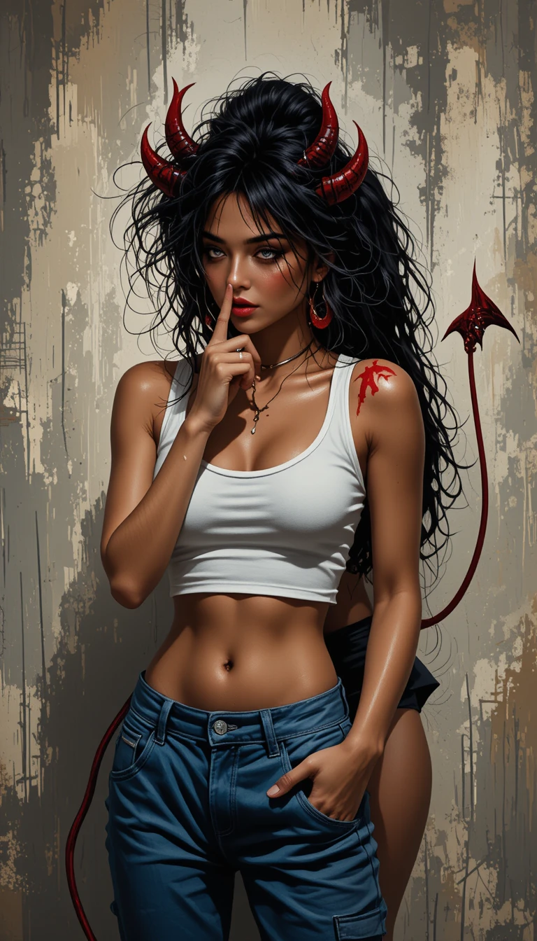 Dos chicas en una pintura digital íntima de temática demoníaca