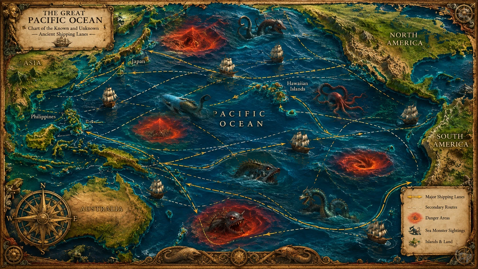 3D Nautical Chart Of Pacific Ocean Shipping Lanes