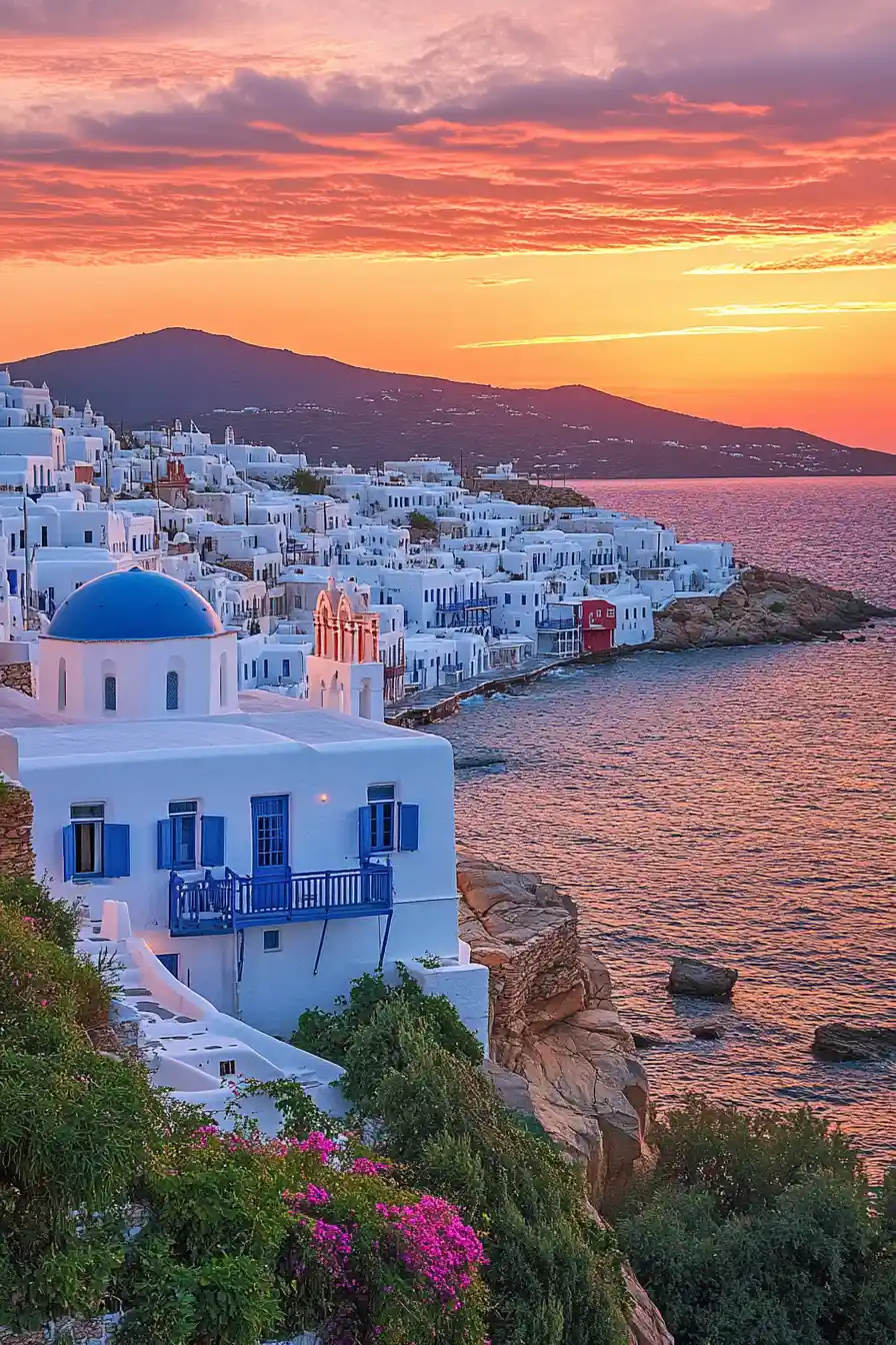 Sunrise Over Whitewashed Village On The Aegean Coast