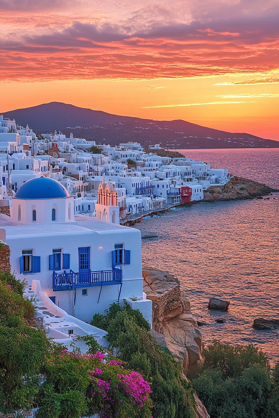 Sunrise Over Whitewashed Village On The Aegean Coast