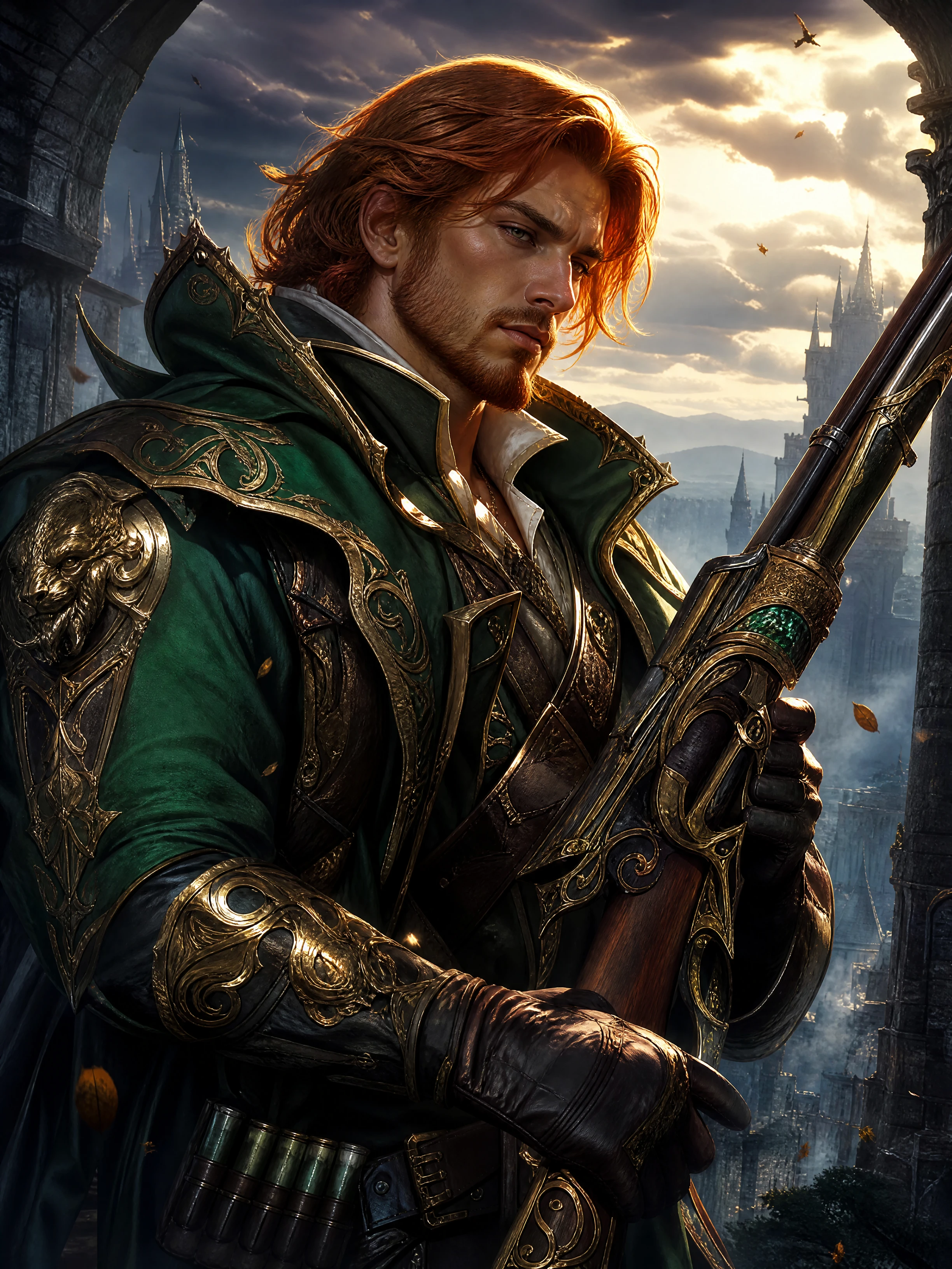 Epic fantasy archer poised in gleaming cinematic light