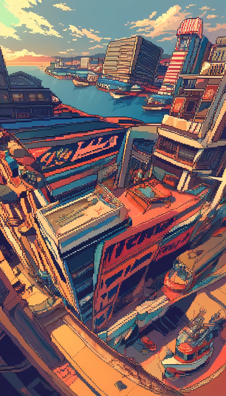 Tanned loli girl in pixel art beside an old city cinema