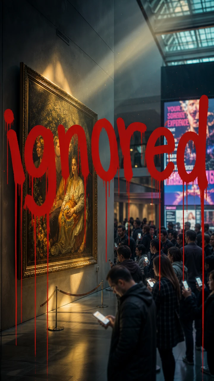 Dipinto trascurato che brilla silenzioso in un angolo di una galleria moderna